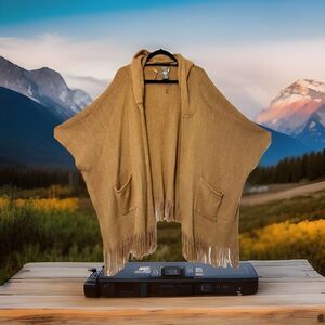 Vince Camuto Womens One Size Cap Sleeve Frayed Sweater Shaw With‎ Pockets Brown